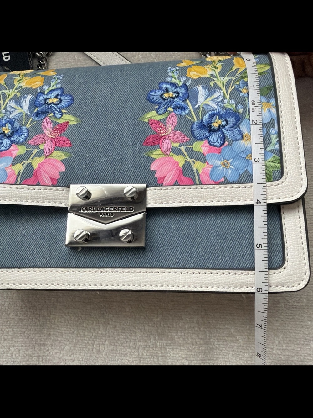Karl Lagerfeld Paris Floral Embroidered Shoulder/crossbody Bag denim brand new - Picture 11 of 11